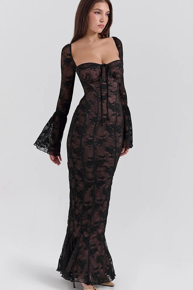 Long-Sleeve Maxi Dress with a Square Neck