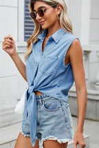 Denim Washed Cropped Blouse