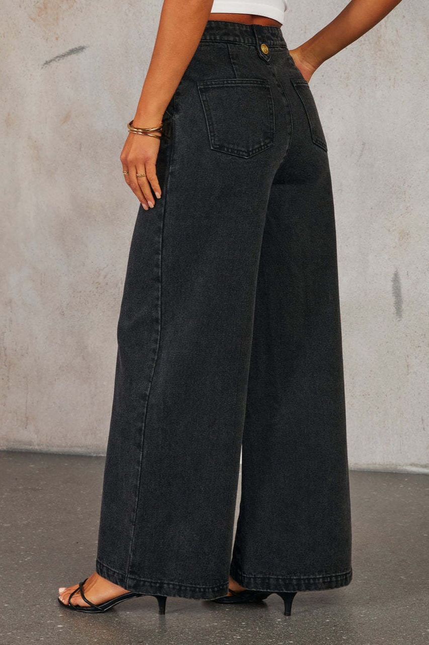 Wide-Leg Denim Cropped Top & Pants Set