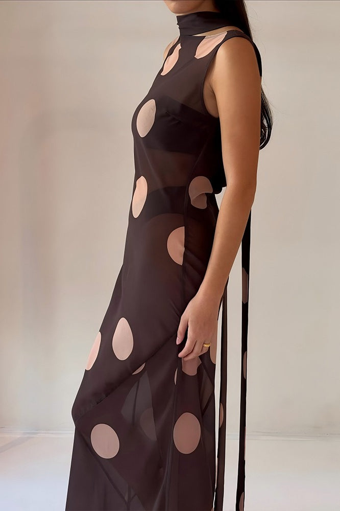 Polka-Dot Bodycon Sleeveless Maxi Dress