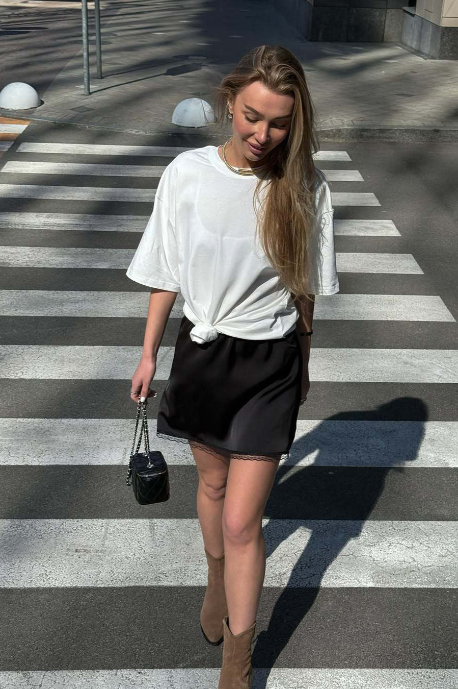 Satin Lace Elastic-Waist Mini Skirt