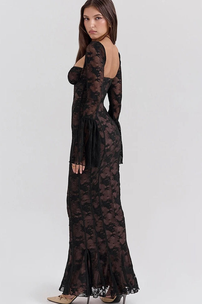 Long-Sleeve Maxi Dress with a Square Neck