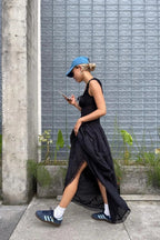 Strapless Cotton Maxi Tank Dress with Zip Details