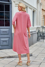 Striped Contrast-Detail Midi Dress with Pockets