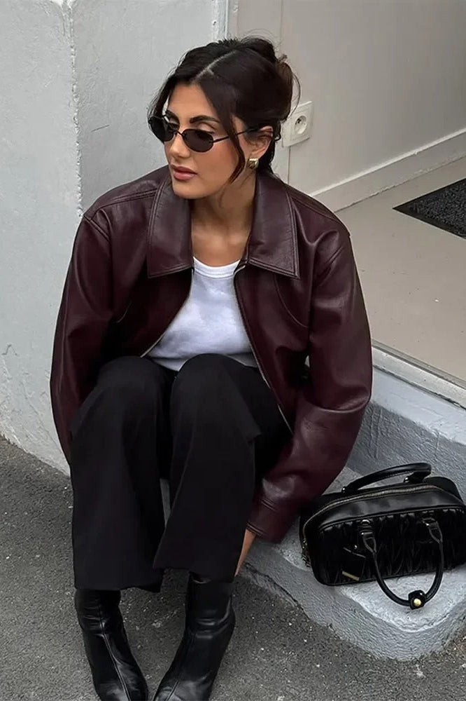 Red Faux-Leather Retro Jacket