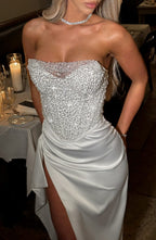 Fitted Cropped Slit-Detail Top & Skirt Set with Sequin Detail