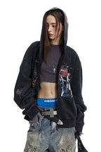 Graffiti-Graphic Oversized Zip Hoodie