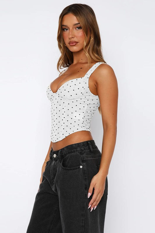 Polka-Dot Corset Top with a V-Neck