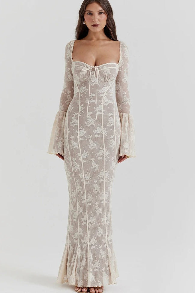 Long-Sleeve Maxi Dress with a Square Neck Main image