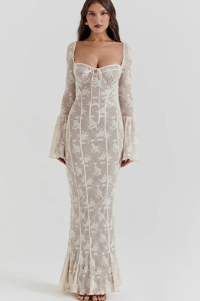 Long-Sleeve Maxi Dress with a Square Neck