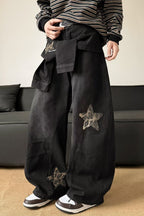 Leopard-Print Wide-Leg Relaxed-Fit Jeans with Panel Details