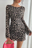Leopard-Print Bell-Sleeve Open-Back Mini Dress