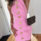 Floral Halterneck Button-Detail Dress