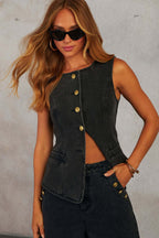Wide-Leg Denim Cropped Top & Pants Set