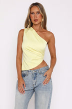 Cropped Ruched Asymmetric Crop Top with a One-Shoulder Cut