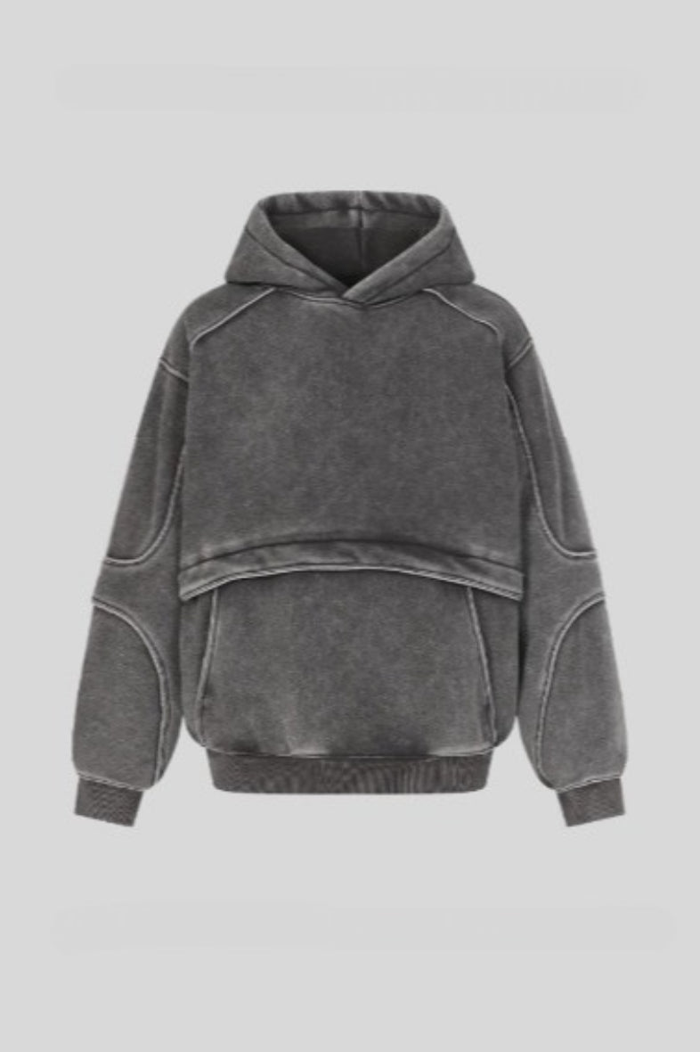 Oversized Washed Hoodie with Panel Seams