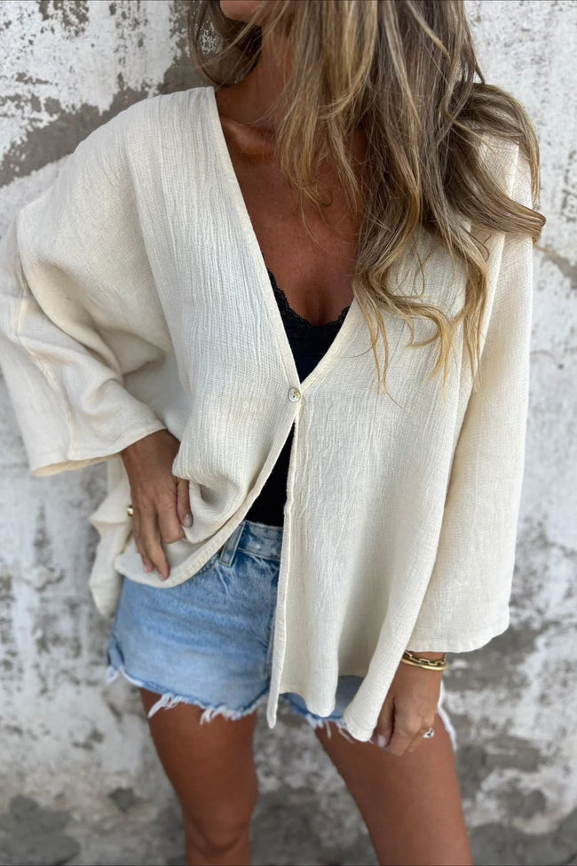 Loose Fit V Neck Long Sleeve Cardigan White / S Main image