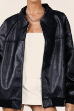 Lapel-Collar Faux-Leather Jacket