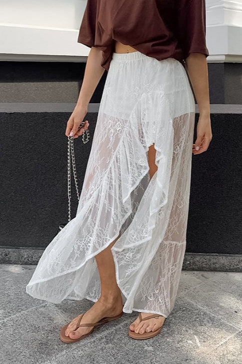 Lace Ruffled Sheer Skirt