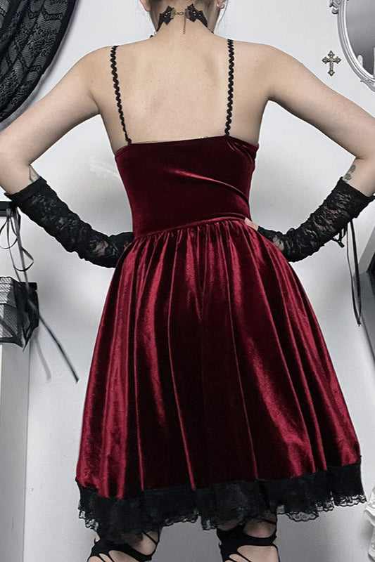 Tie-Waist Gothic Velvet Dress