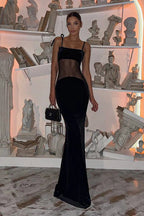 Bodycon Strappy Sheer Maxi Dress with a V-Neck