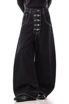 Wide-Leg Denim Draped Jeans