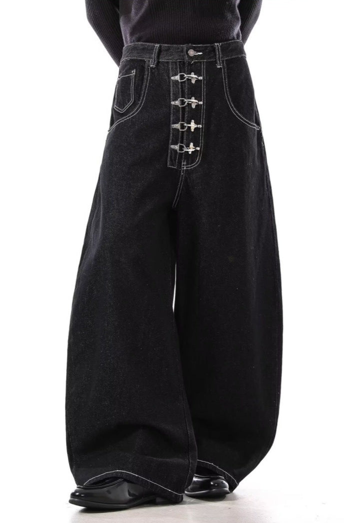 Wide-Leg Denim Draped Jeans