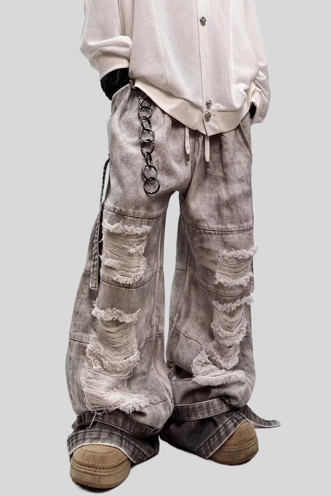 Wide-Leg Denim Washed Jeans Main image