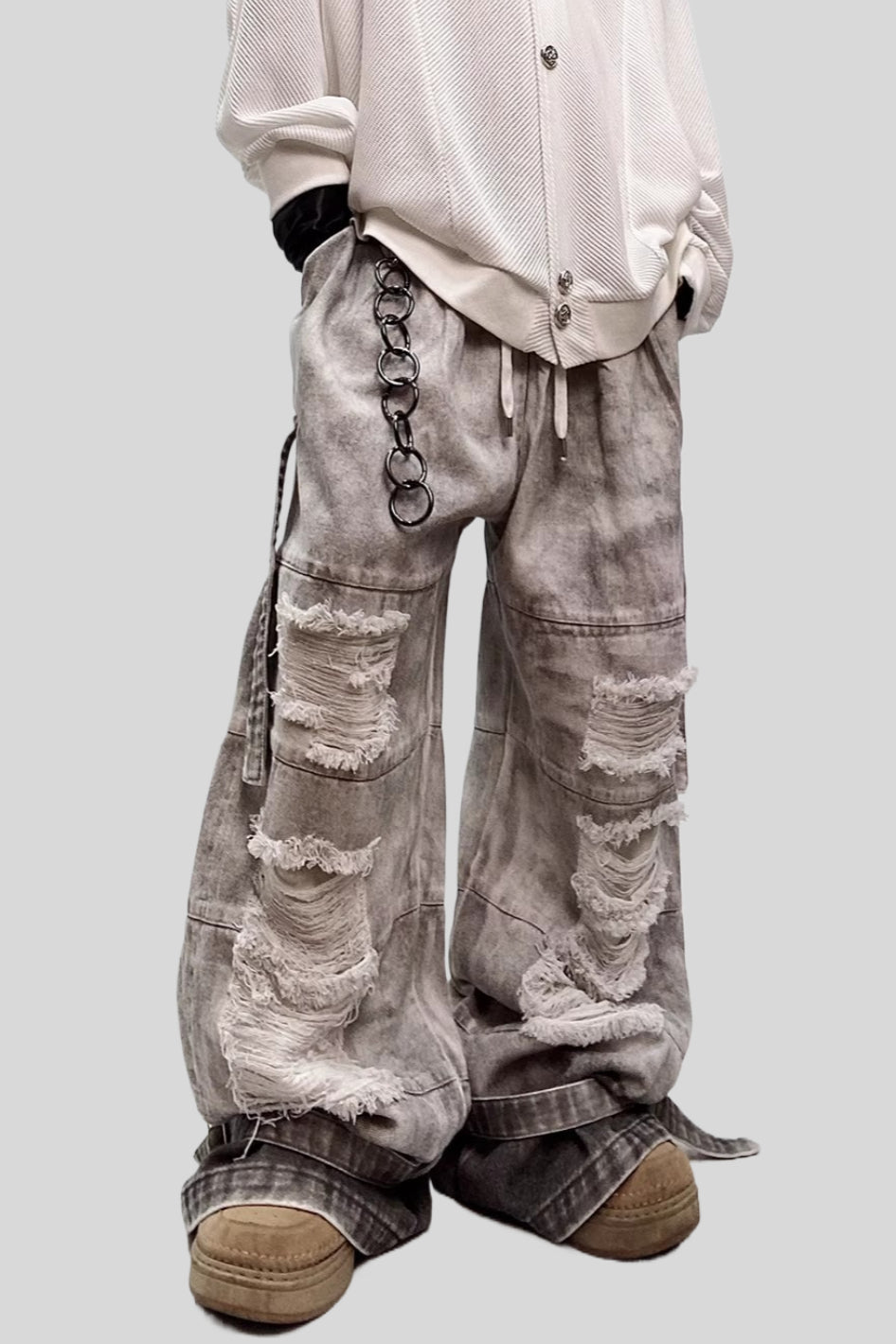 Wide-Leg Denim Washed Jeans