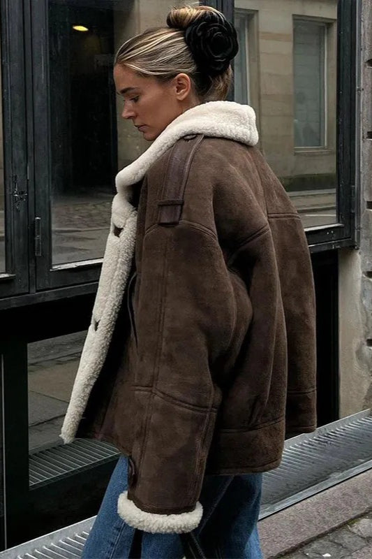 Suede Relaxed-Fit Lapel-Collar Coat