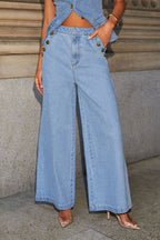 Wide-Leg Denim Cropped Top & Pants Set