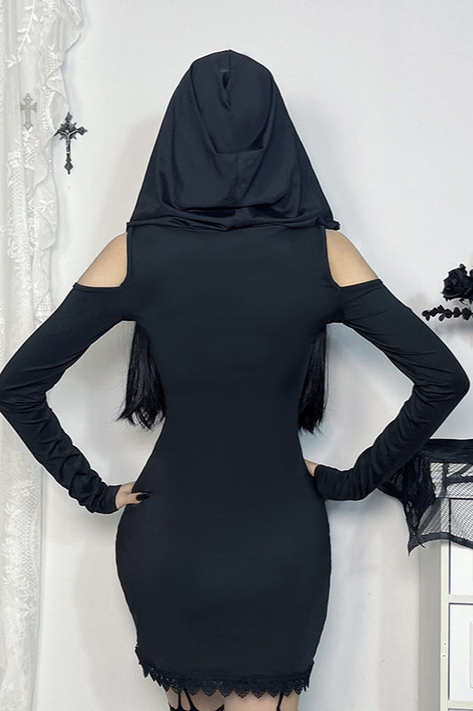 Lace-Trim Hooded Gothic Dress