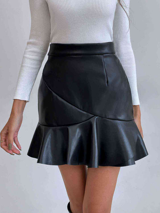 PU Ruffled Mini Skirt