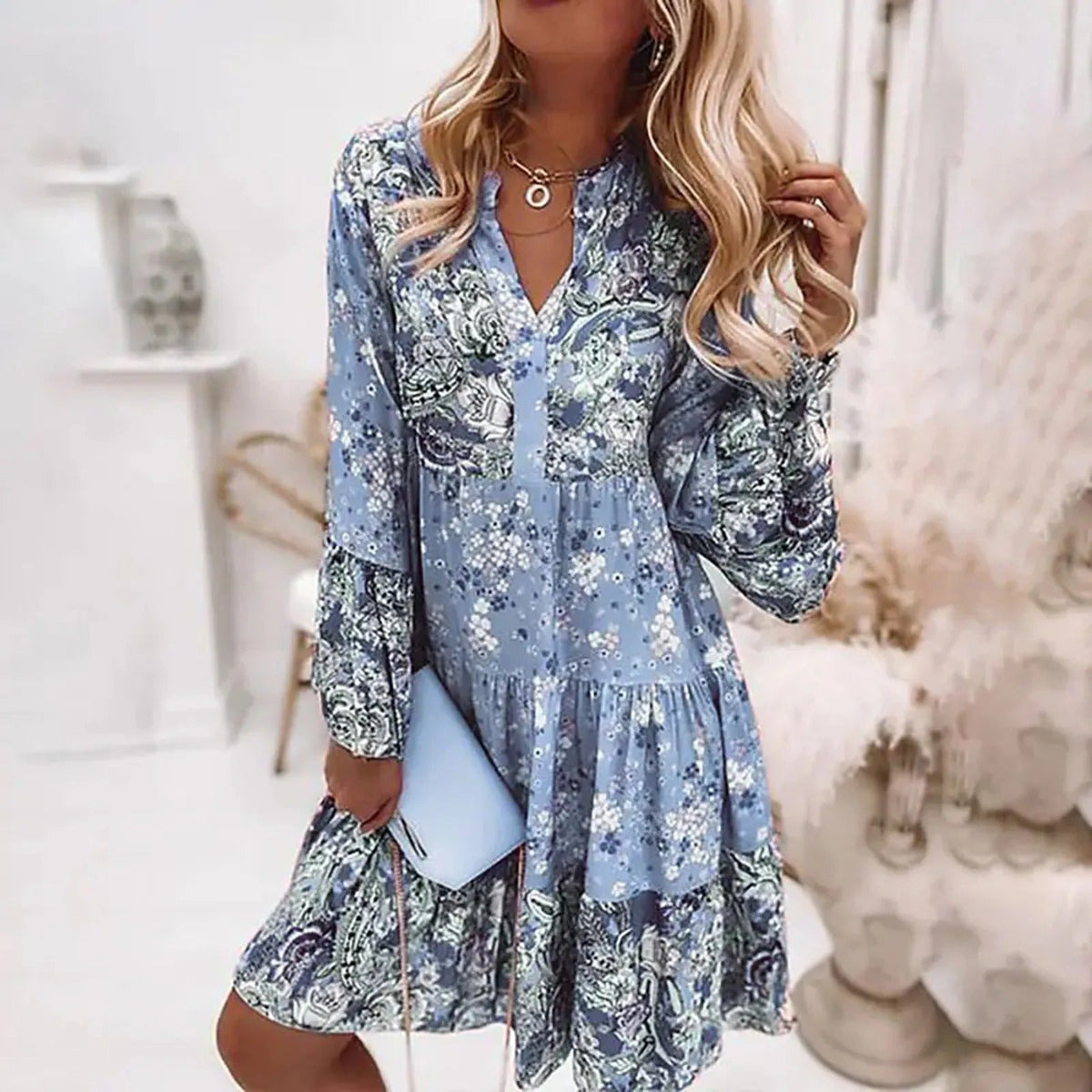 Floral Ruffled Ruched Dress