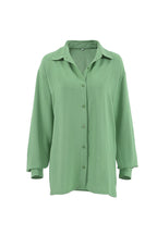 Button-Front Lapel-Collar Long-Sleeve Blouse