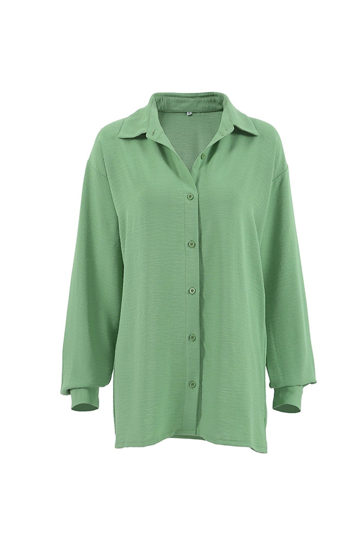 Button-Front Lapel-Collar Long-Sleeve Blouse