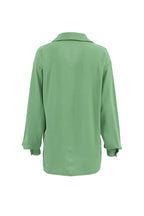 Button-Front Lapel-Collar Long-Sleeve Blouse