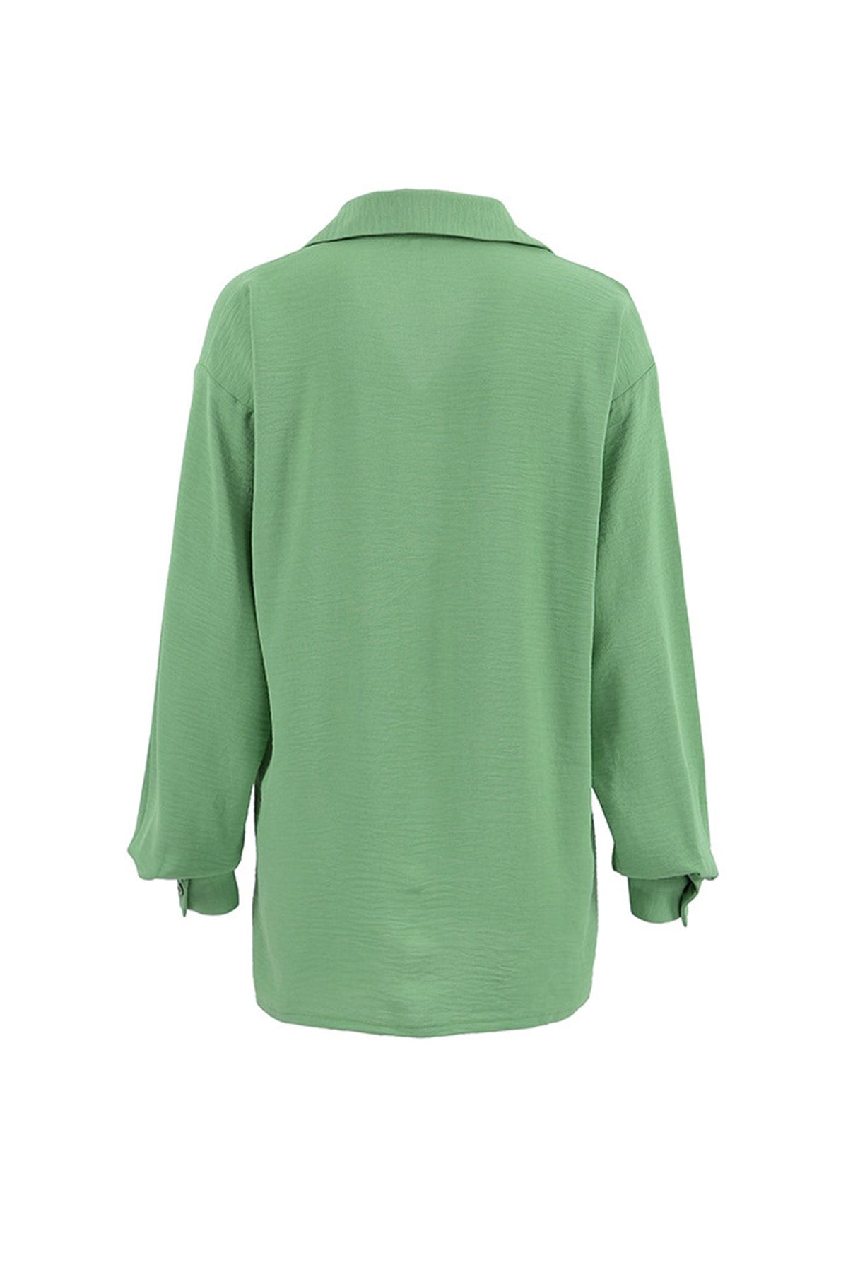 Button-Front Lapel-Collar Long-Sleeve Blouse