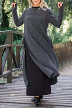 Knit Relaxed-Fit Midi Dress with Lace Details