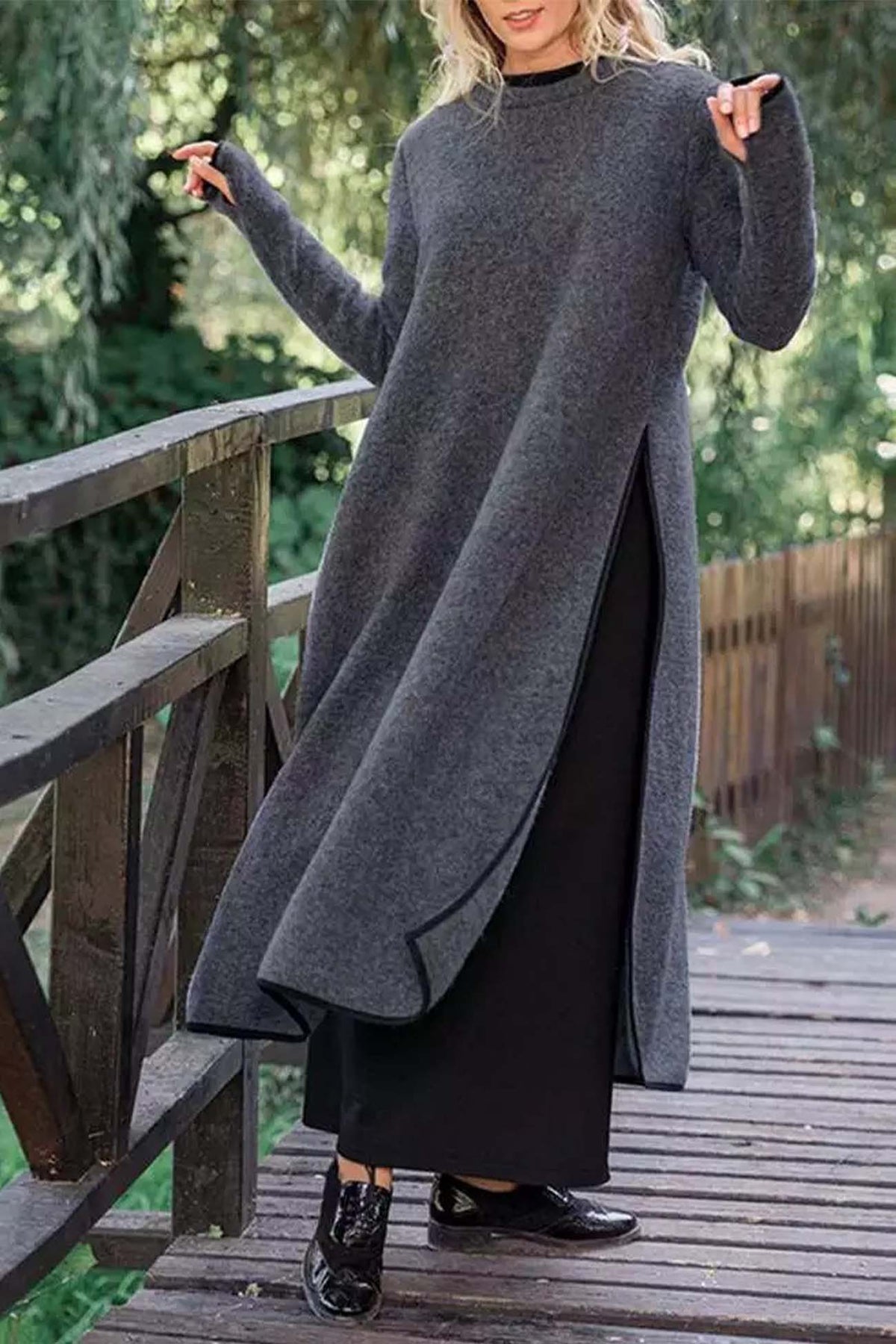 Knit Relaxed-Fit Midi Dress with Lace Details