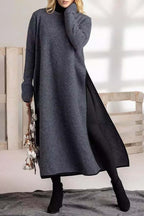 Knit Relaxed-Fit Midi Dress with Lace Details