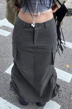 Ruched Pocket-Detail Midi Skirt with a Split Detail