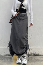Ruched Pocket-Detail Midi Skirt with a Split Detail