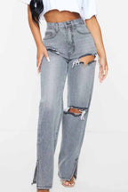 High-Rise Flared Distressed Jeans