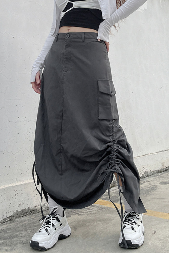 Ruched Pocket-Detail Midi Skirt with a Split Detail Main image