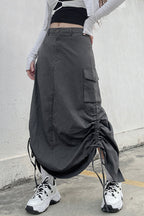 Ruched Pocket-Detail Midi Skirt with a Split Detail