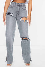 High-Rise Flared Distressed Jeans