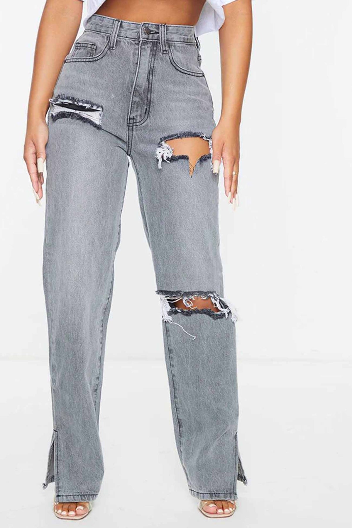 High-Rise Flared Distressed Jeans