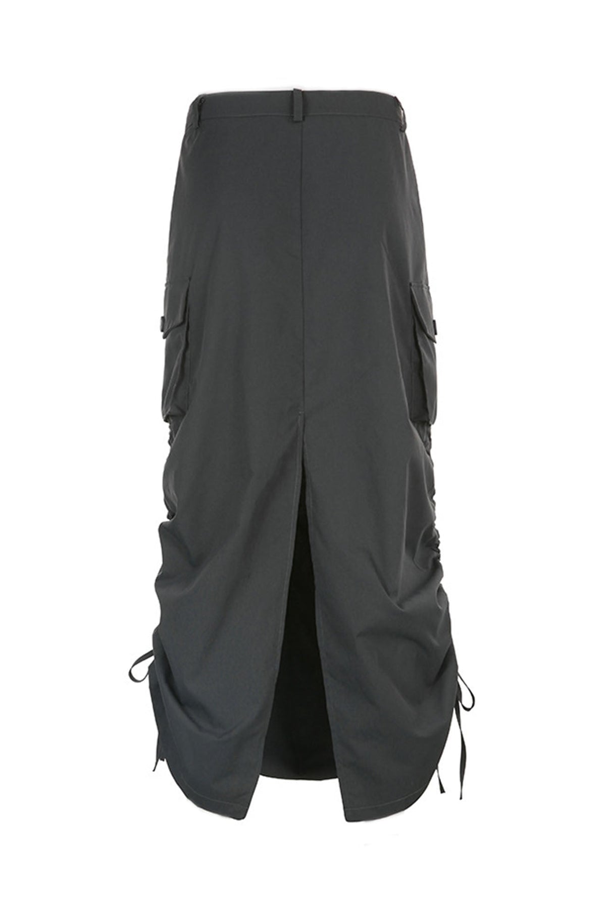 Ruched Pocket-Detail Midi Skirt with a Split Detail