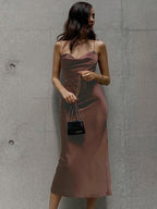 Satin Sleeveless Dress with a Halter Neck
